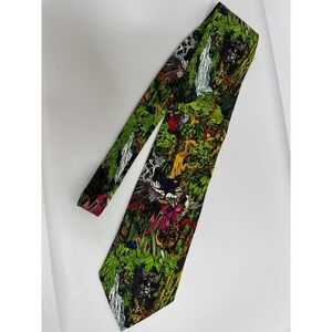 Zippo 1995 Mysteries of the Forest Silk Mens‎ Tie Jungle Animals Waterfall